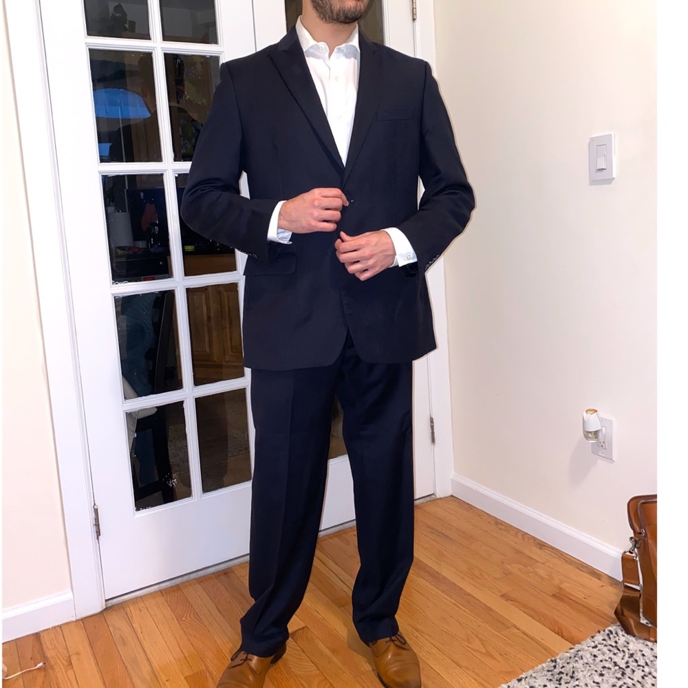 Men’s Calvin Klein navy blue pinstripe suit